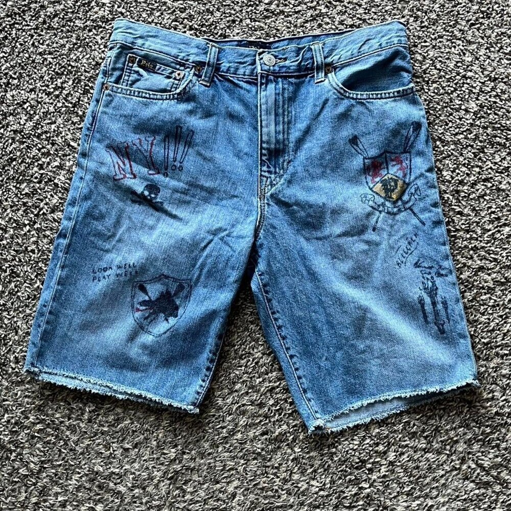 Polo Ralph Lauren Blue Denim Shorts Womens XS Grunge Y2K Skater Streetwear